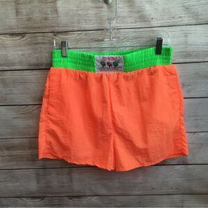 VINTAGE SURF MANIA SHORTS IN NEON ORANGE AND GREEN‎